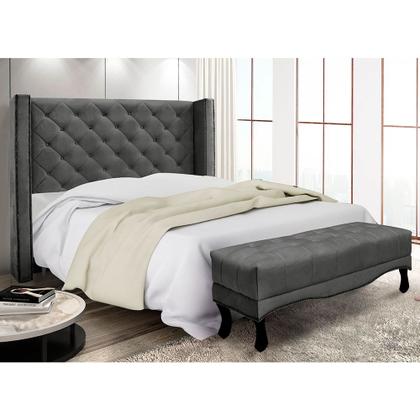Imagem de Kit Cabeceira e Calçadeira Recamier Queen 1,60m Vicenza Suede Cinza - Pallazio