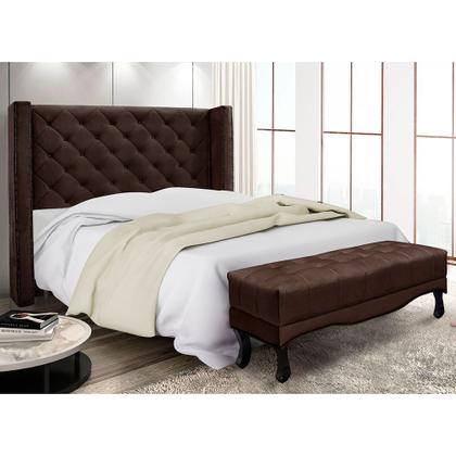 Imagem de Kit Cabeceira e Calçadeira Recamier Queen 1,60m Vicenza Suede Marrom Café - Pallazio