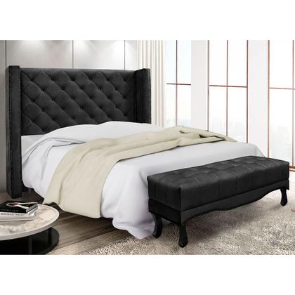 Imagem de Kit Cabeceira e Calçadeira Recamier Queen 1,60m Vicenza Suede Preto - Pallazio