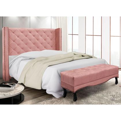Imagem de Kit Cabeceira e Calçadeira Recamier Queen 1,60m Vicenza Veludo Rosa - Pallazio