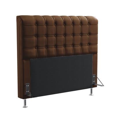 Imagem de Kit Cabeceira Estofada Decorativa Rana 195 Para Cama King e Calçadeira Sagitarius Couro Artificial Marrom Aradecor