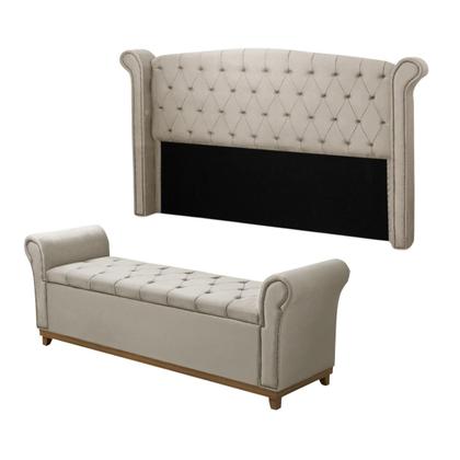 Imagem de Kit Cabeceira Estofada e Recamier Baú Cama Box King Grécia