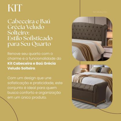 Imagem de Kit Cabeceira Estofada e Recamier Baú Cama Box King Grécia
