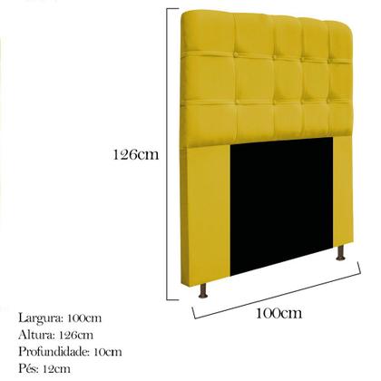 Imagem de Kit Cabeceira Estofada Mel 100cm e Calçadeira Mel 100cm material sintético Amarelo - Damaffê Móveis