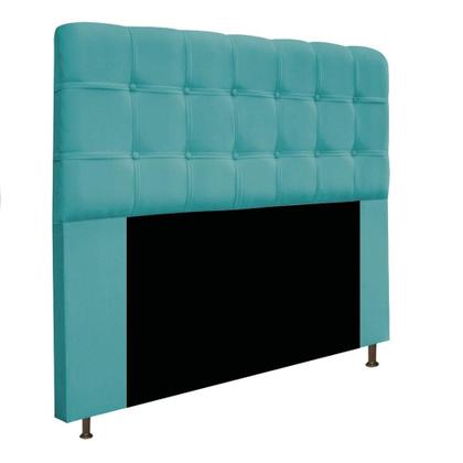 Imagem de Kit Cabeceira Estofada Mel Cama Box King 195 cm mais Calçadeira Baú Mel com Capitonê Suede Azul Turquesa para Quarto - AM Decor