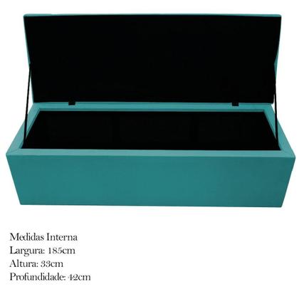 Imagem de Kit Cabeceira Estofada Mel Cama Box King 195 cm mais Calçadeira Baú Mel com Capitonê Suede Azul Turquesa para Quarto - AM Decor