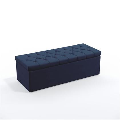 Imagem de Kit Cabeceira Estofada Para Cama Box Bellatrix 160 Para Cama Queen e Calçadeira Sagitarius Sued Azul Marinho Aradecor