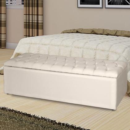 Imagem de Kit Cabeceira Estofada Solteiro  com Recamier Bau 90 cm para Cama Box Bege Livia Mafer