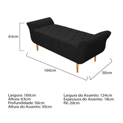 Imagem de Kit Cabeceira Estofado Lady e Recamier Ari 160 cm Queen Size Suede Preto - Amarena Móveis
