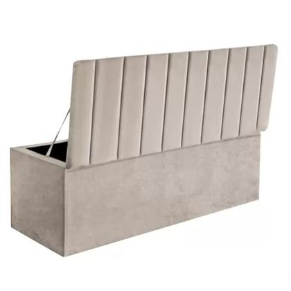 Imagem de Kit Cabeceira mais Calçadeira com Baú EROS Queen 160cm Para Cama Box Suede Bege Biselo's-Decor