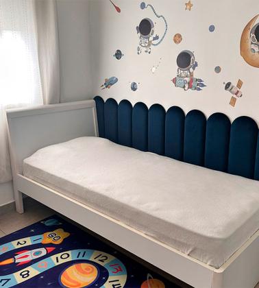 Imagem de Kit Cabeceira Modular Nuvem Estofada Sued Cama Box Casal Queen king Solteiro