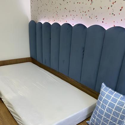 Imagem de Kit Cabeceira Modular Nuvem Estofada Sued Cama Box Casal Queen king Solteiro