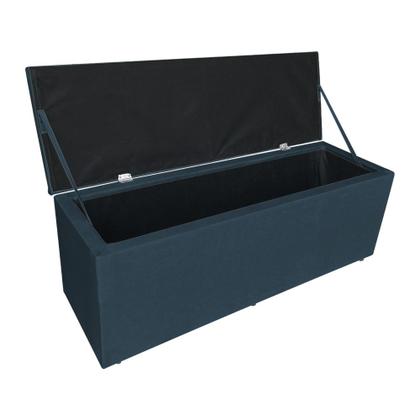 Imagem de Kit Cabeceira Painel e Calçadeira Baú Casal King 1,95m Londres Suede Azul Marinho Dal Poz Estofados