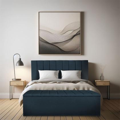Imagem de Kit Cabeceira Painel e Calçadeira Baú Casal King 1,95m Londres Suede Azul Marinho Dal Poz Estofados