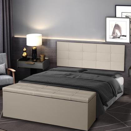 Imagem de Kit Cabeceira Painel e Calçadeira Baú Casal King 1,95m Roma Suede Bege Dal Poz Estofados