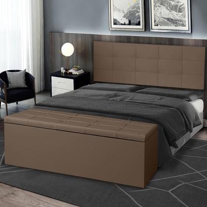 Imagem de Kit Cabeceira Painel e Calçadeira Baú King 1,95m Roma Suede Marrom SKY MOBILE