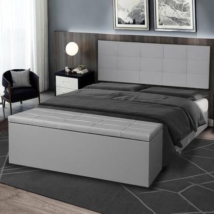 Imagem de Kit Cabeceira Painel e Calçadeira Baú Queen 1,60m Roma Material Sintético Cinza SKY MOBILE