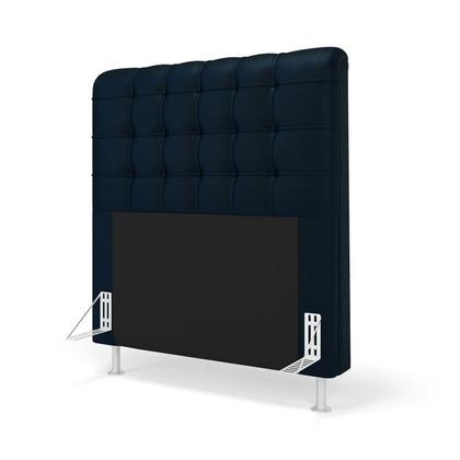 Imagem de Kit Cabeceira Rana 90 Modulada Estofada e Calçadeira Alpha N-025 Veludo Azul Marinho Aradecor