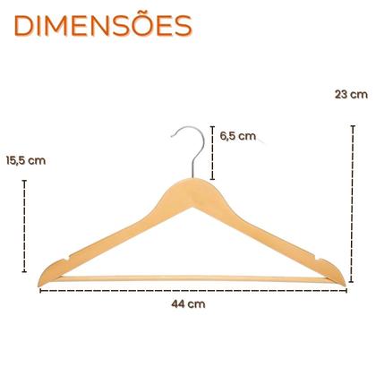 Imagem de Kit Cabides Adulto de Madeira Reforçado com Gancho Giratório