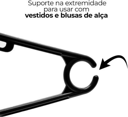 Imagem de Kit Cabides Preto Plástico Reforçados E Antideslizantes Para Adultos Com Fragrância De Talco Ideal para Calças E Roupa