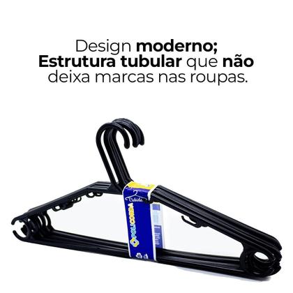 Imagem de Kit cabides pretos reforçados mais 24 super prendedores sem mola não enferruja a roupa