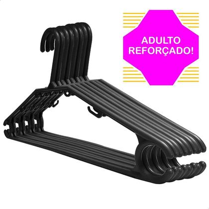 Imagem de Kit cabides pretos reforçados mais 24 super prendedores sem mola não enferruja a roupa