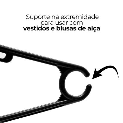 Imagem de Kit cabides pretos reforçados mais 24 super prendedores sem mola não enferruja a roupa