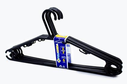 Imagem de Kit cabides pretos reforçados mais 24 super prendedores sem mola não enferruja a roupa