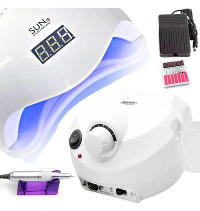 Imagem de Kit Cabine Sun 5 Led Uv 48w + Lixa Lixadeira Porquinho 45000 Profissional Nail Drill Manicure Master Motorzinho Elétrica