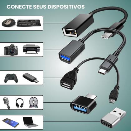 Imagem de Kit Cabo Adaptador USB Tipo C 3.0 2.0 Otg Para Pendrive Celular Tablet - Escolha Seu Kit
