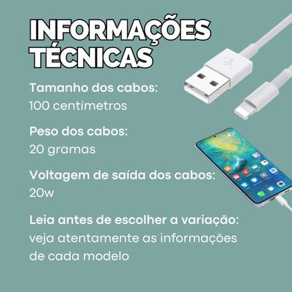 Imagem de Kit Cabo Carregador Turbo 1 Metro Usb Fonte Usb-C - Escolha Seu Kit