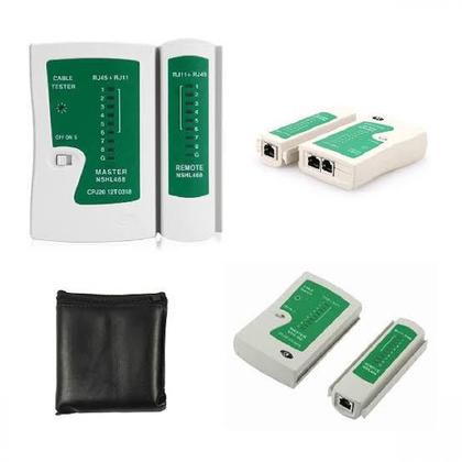 Imagem de Kit cabo de rede 100m + alicate rj45rj11 + testador + 50rj45 + bateria 9v azul