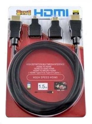 Imagem de Kit Cabo Hdmi 3x1 Com Plug Adaptador Hdmi Micro E Hdmi Mini