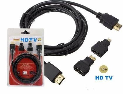 Imagem de Kit Cabo Hdmi 3x1 Com Plug Adaptador Hdmi Micro E Hdmi Mini