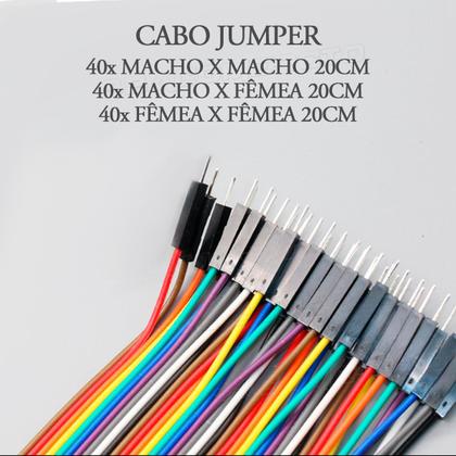 Imagem de Kit Cabo Jumper Mxm + Mxf + Fxf 120 Unidades 20cm Arduino