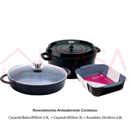 Imagem de Kit Caçarolas Com Assadeira Hercules Antiaderente Ceramico Preta Pequena PA9000