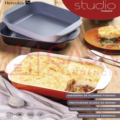 Imagem de Kit Caçarolas Com Assadeira Hercules Antiaderente Ceramico Preta Pequena PA9000