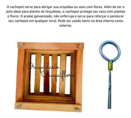 Imagem de Kit Cachepô Cachepot Tamanho M Com Haste Arame Galvanizado Para Orquídeas Flores Plantas
