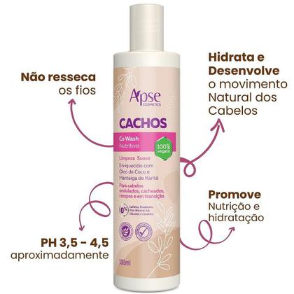 Imagem de Kit Cachos com Co Wash, Condicionador, Máscara e Mousse Apice Cosmétics - 4 Itens - Apse