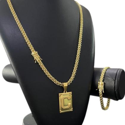 Imagem de Kit Cadeado Duplo 6mm + Letra Fecho 750 Banhado a Ouro