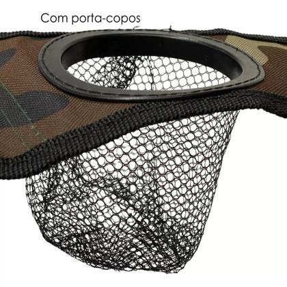 Imagem de Kit Cadeira Camuflado Pesca Dobrável 150kg + Squeeze 300ml
