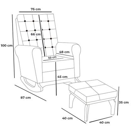 Imagem de Kit Cadeira de Amamentação Balanço Paris com Puff para Quarto Infantil
