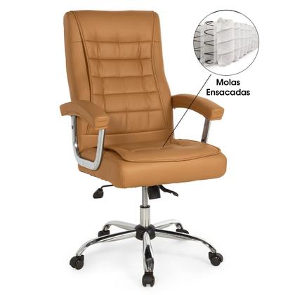 Imagem de Kit Cadeira de Escritório Presidente Molas Ensacadas + 2 Cadeiras Base Fixa Presidente - Caramelo