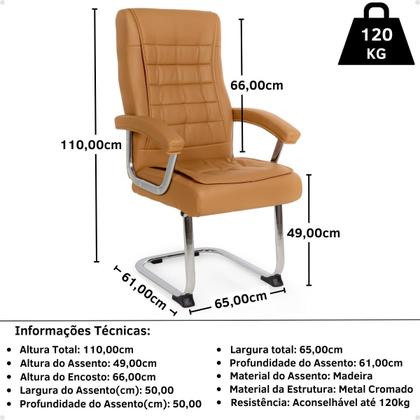 Imagem de Kit Cadeira de Escritório Presidente Molas Ensacadas + 2 Cadeiras Base Fixa Presidente - Caramelo