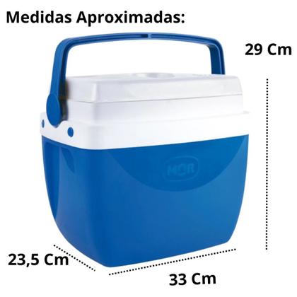 Imagem de Kit Cadeira de Praia Alta Xadrez Azul + Mesa Portatil + Caixa Termica 12 Litros  Mor 