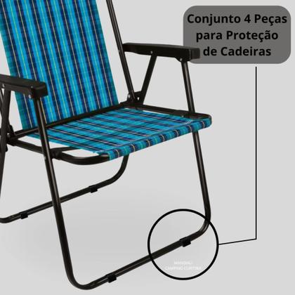 Imagem de Kit Cadeira de Praia Xadrez Marine em Aco Mor + Protetor para o Pe da Cadeira Quadrado Preto Evita Riscos
