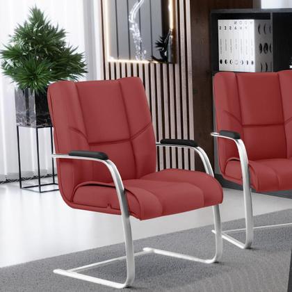 Imagem de Kit Cadeira Presidente Com 02 Cadeiras Fixas New Onix F02 Tecido Sintético Vermelho - Lyam Decor