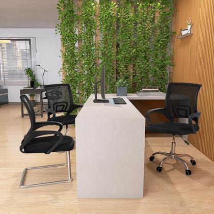 Imagem de Kit Cadeiras de Escritório 1 Secretária Office + 2 Fixa - Preto