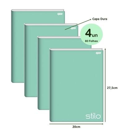 Imagem de Kit Caderno Brochura Capa Dura 80 folhas 4un Stilo Verde Pastel + Kit Lápis Borracha Apontador tons Pastéis Escolar