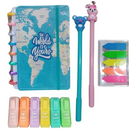 Kit Caderno de Anotações Spiral e Acessórios com 5 Itens - Importado Imagem de Kit Caderno de Anotações Spiral e Acessórios com 5 Itens